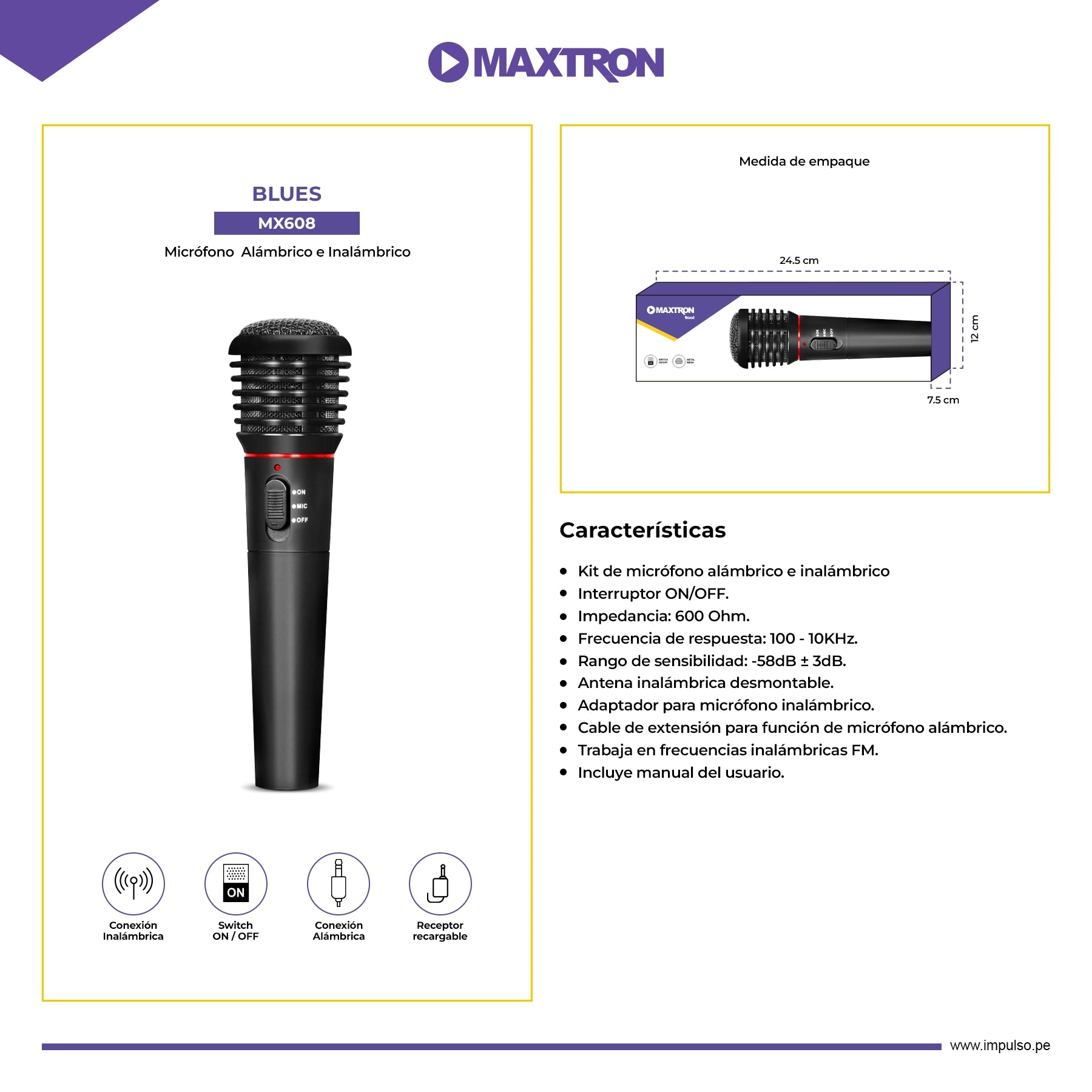 Micrófono Alámbrico/Inalámbrico Blues Negro MX608