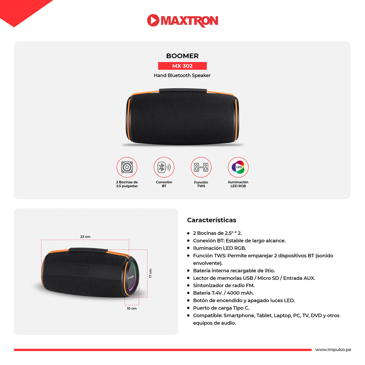 Parlante de Mano Boomer MX302