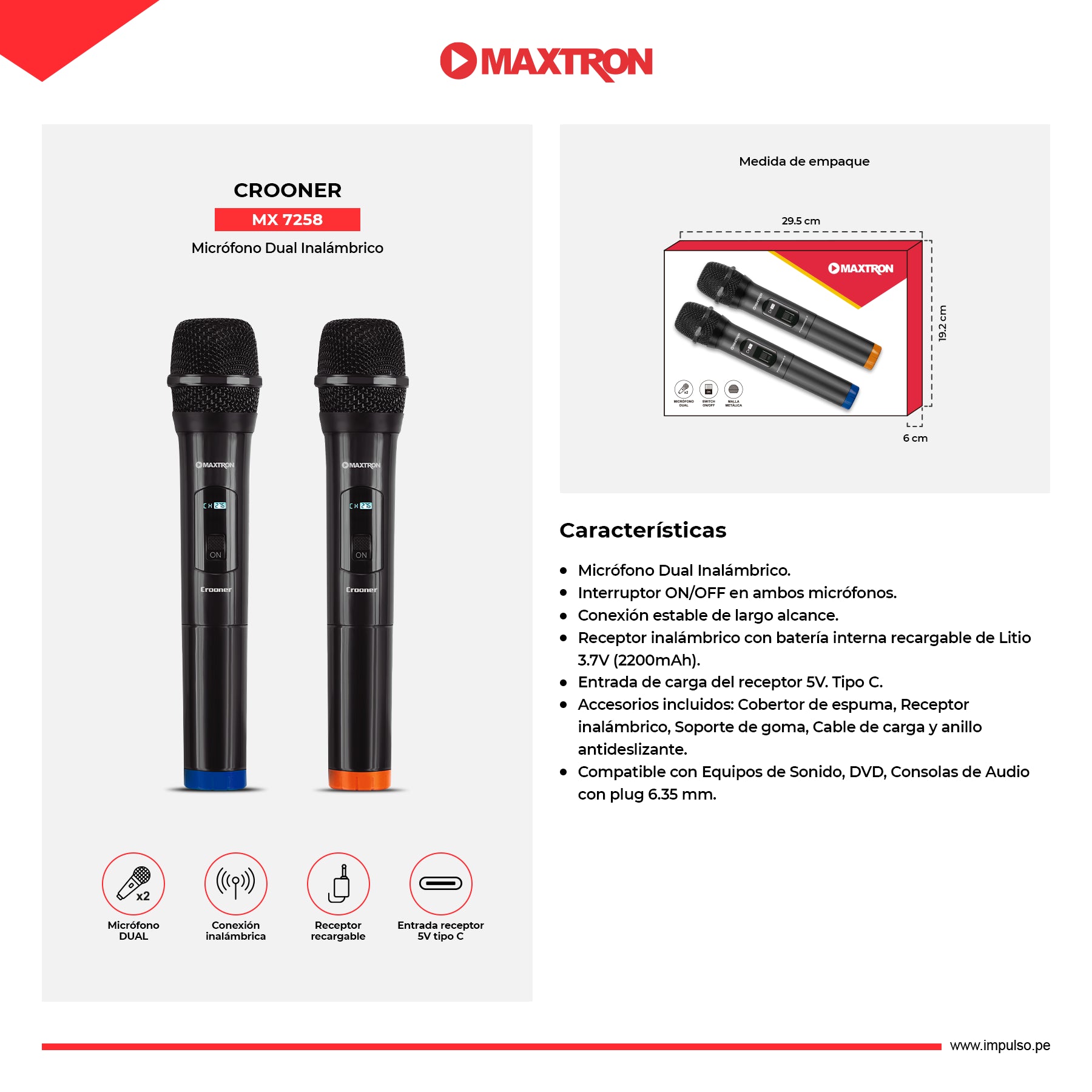 Micrófono Dual Inalámbrico Crooner MX7258