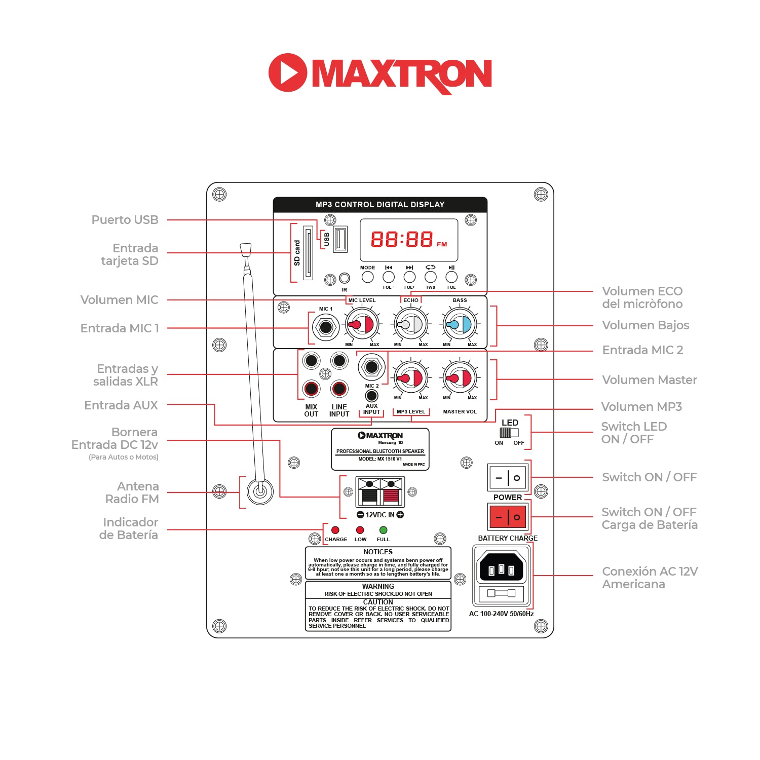 Parlante Semi-Profesional Mercury 10" MX 1510 V1
