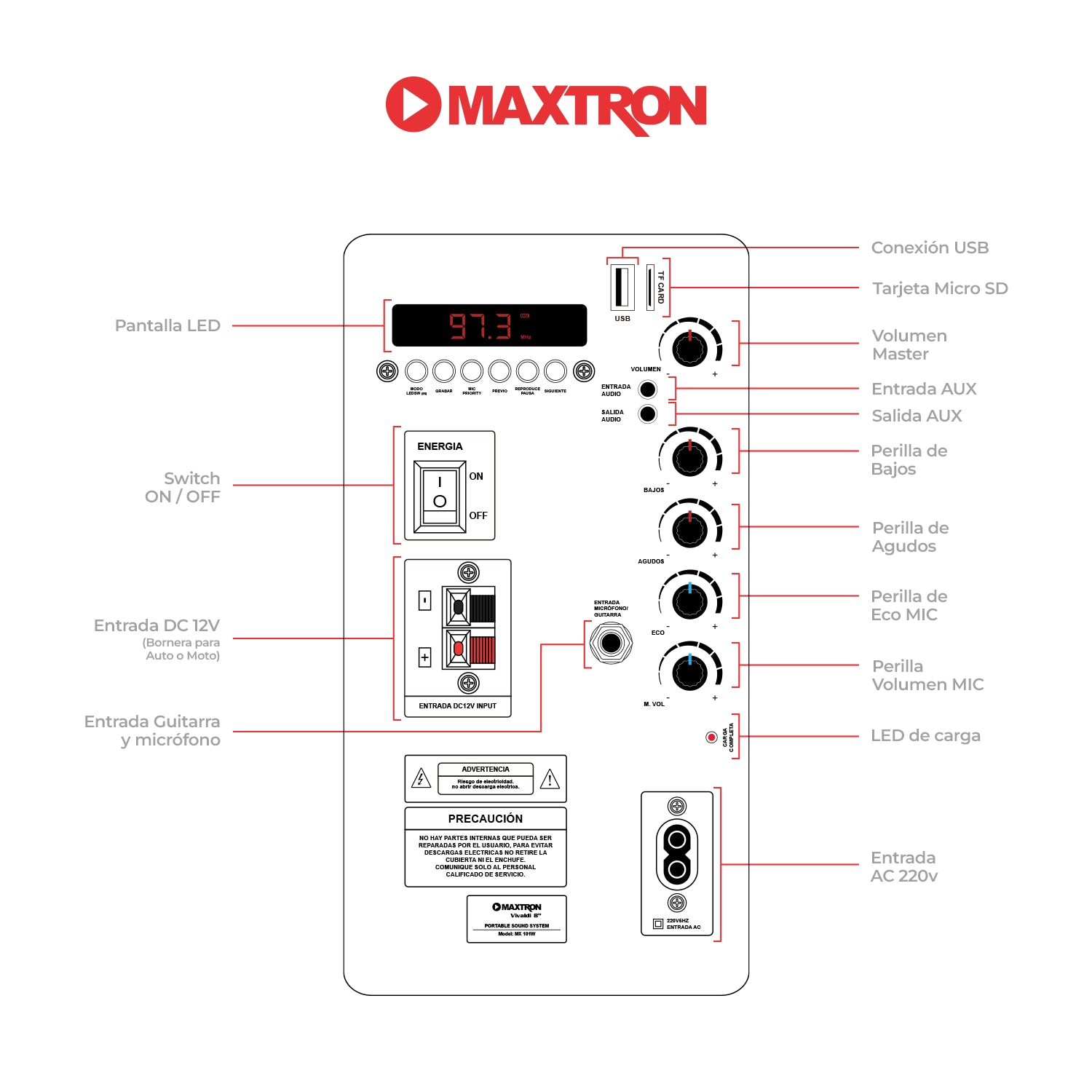 Parlante Portátil RGB Vivaldi 8" MX101W