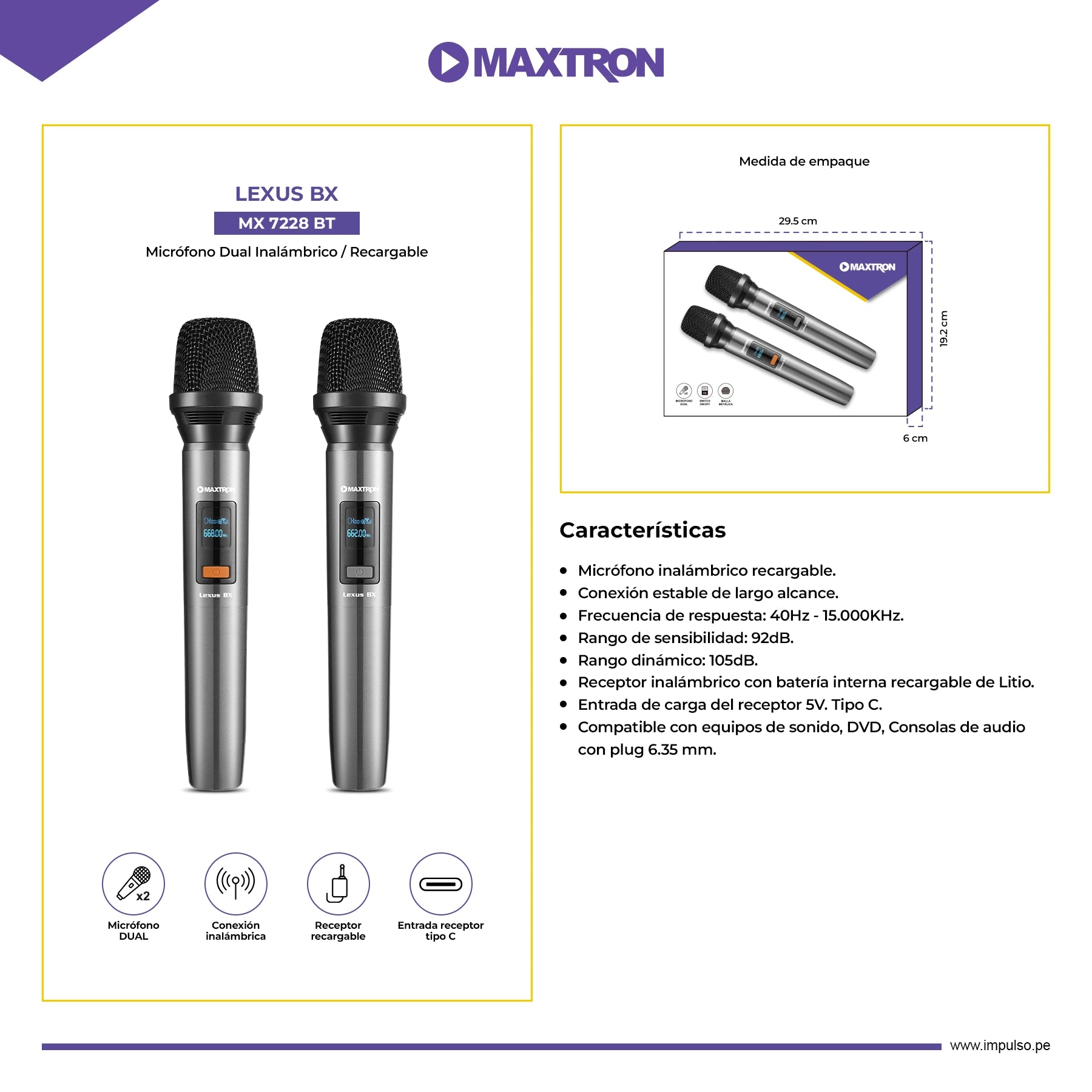 Micrófono Dual Inalámbrico Recargable Lexus Bx MX7228BT