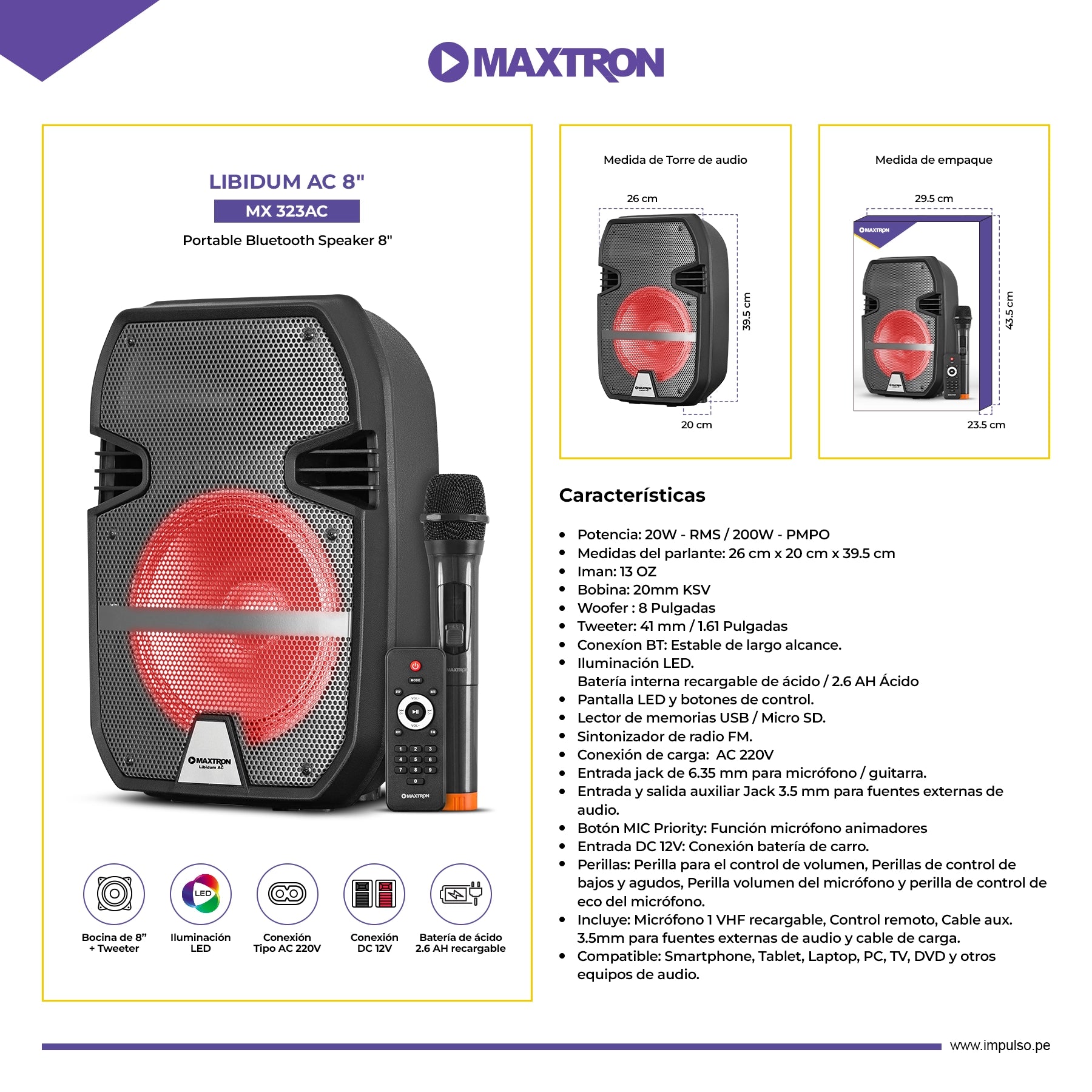 Parlante Portátil RGB Libidum AC 8" MX323AC