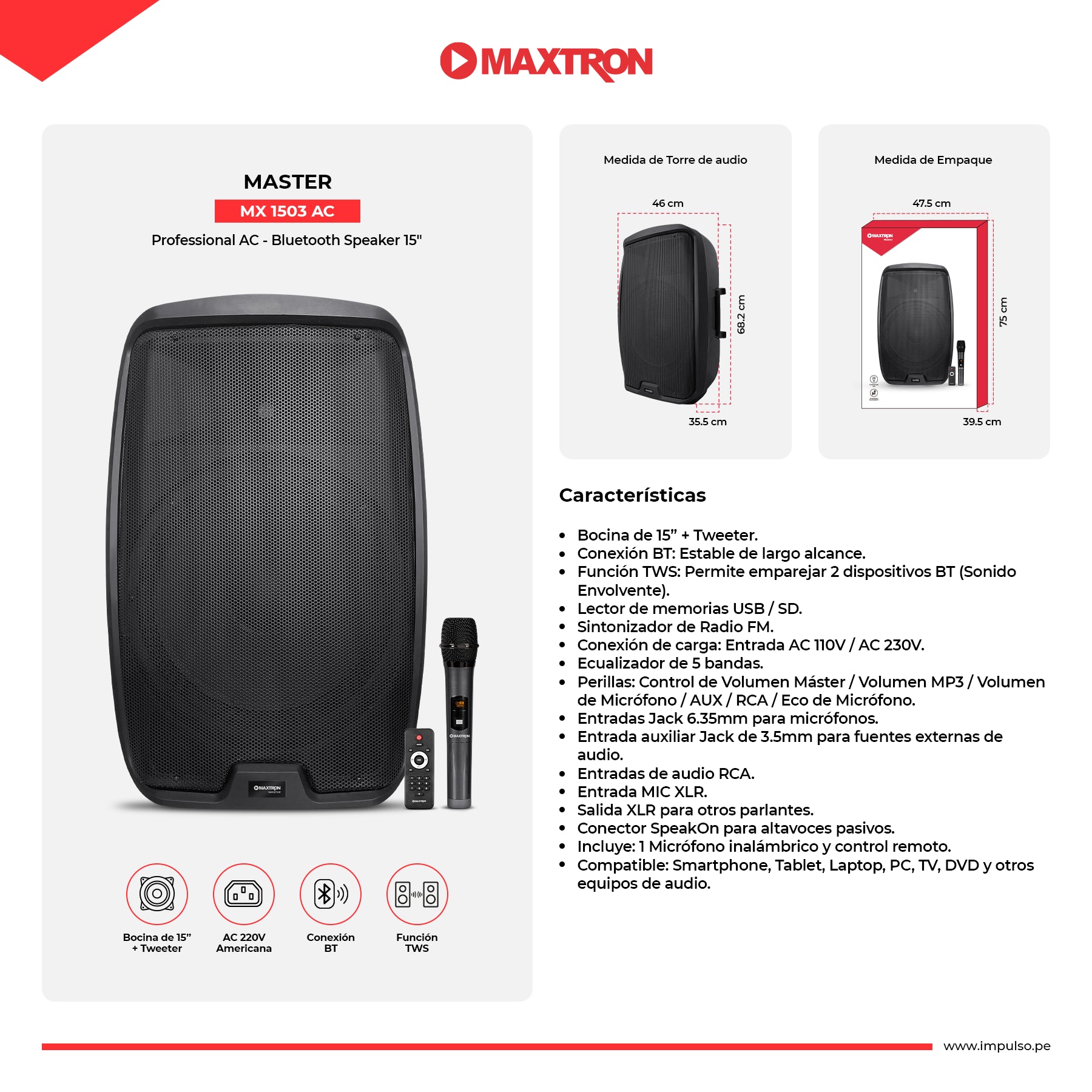 Parlante Semi-Profesional 15" Master MX 1503AC