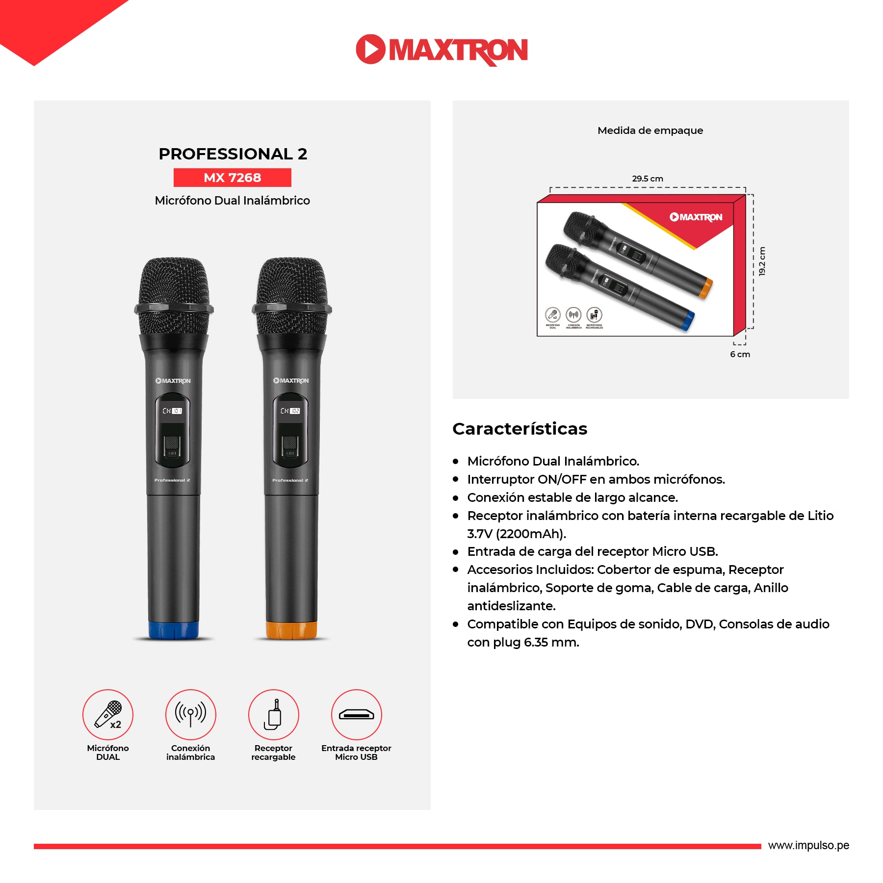 Micrófono Dual Inalámbrico Professional 2 MX7268