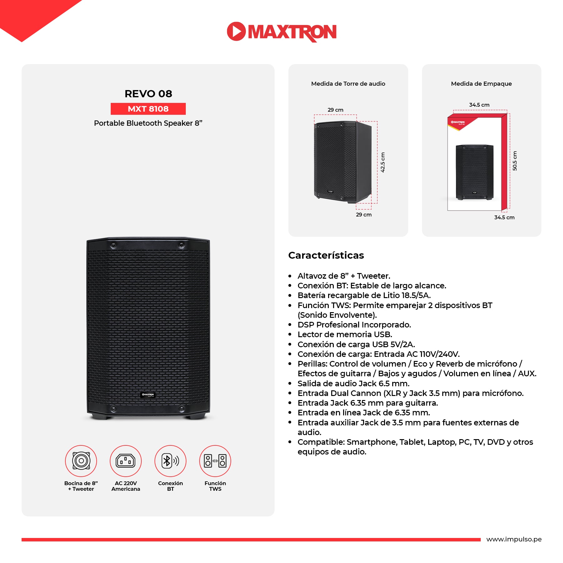 Parlante Portátil Recargable Revo 8 - MXT 8108