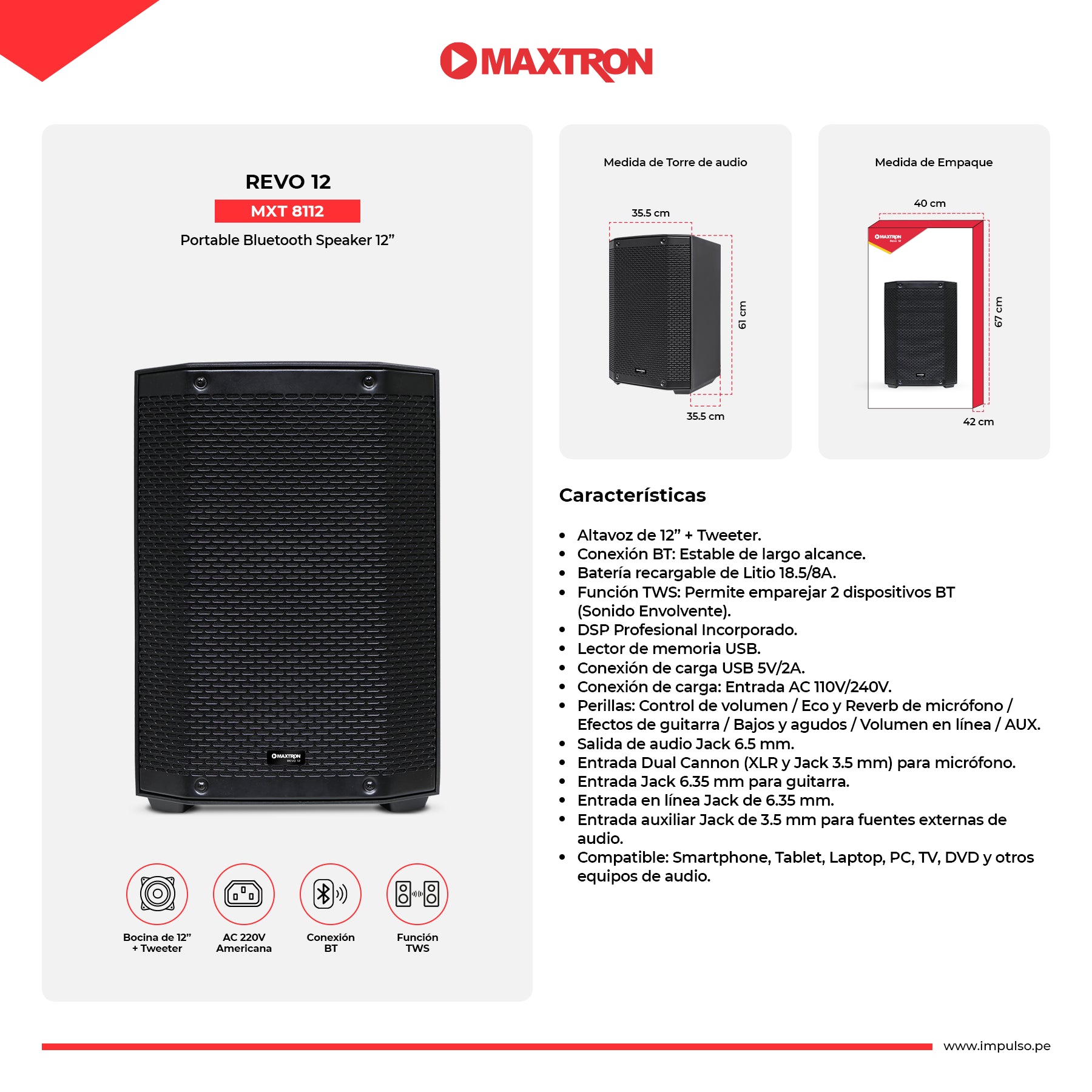 Parlante Portátil Recargable Revo 12 - MXT 8112