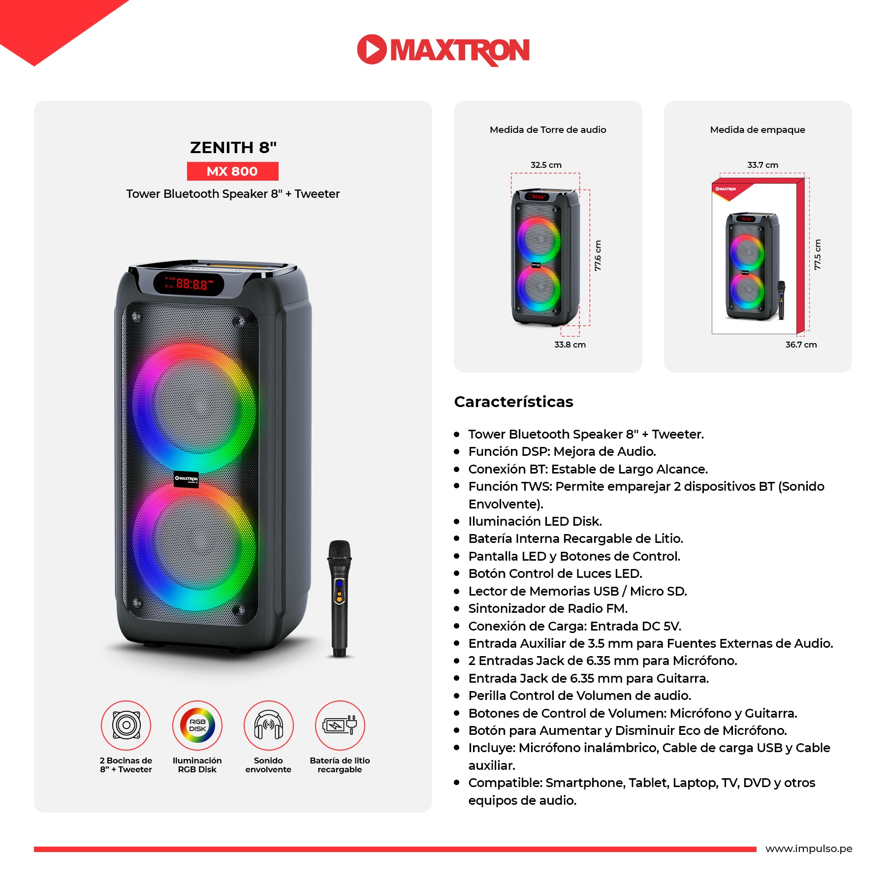 Torre de Sonido 8"x 2 Zenith 8" MX 800
