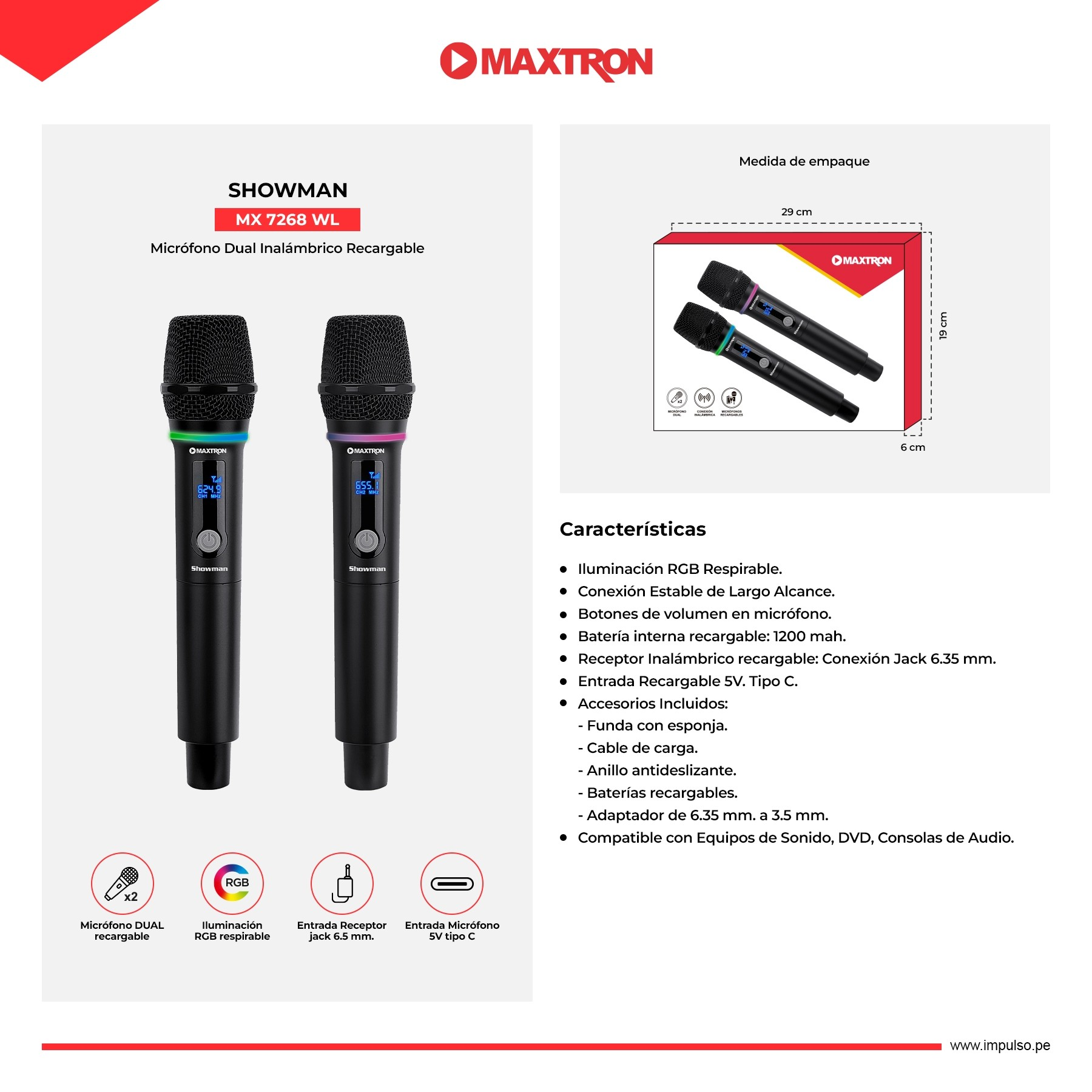 Micrófono Dual Inalámbrico Showman MX7268 WL
