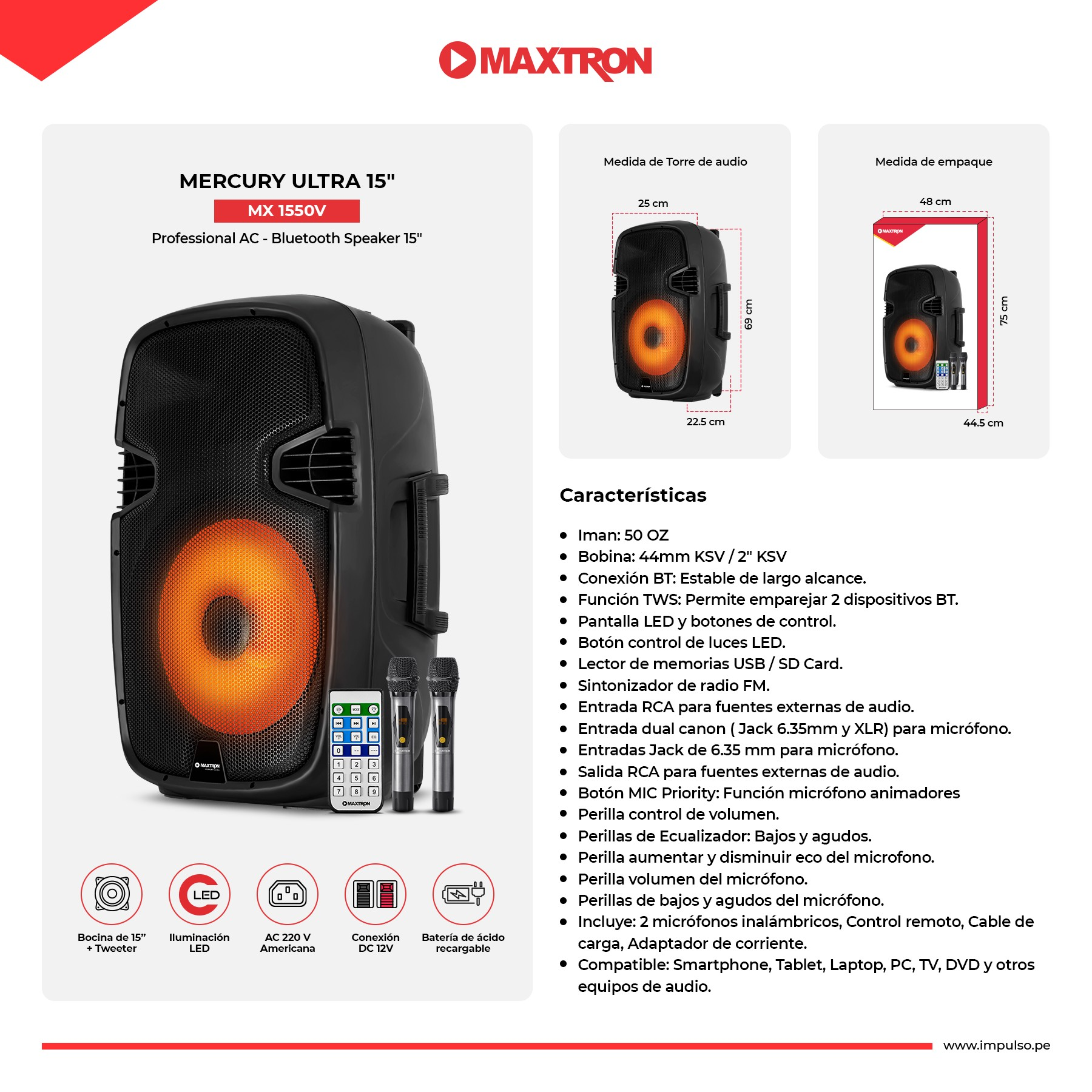 Parlante Semi-Profesional 15" Mercury Ultra MX1550V