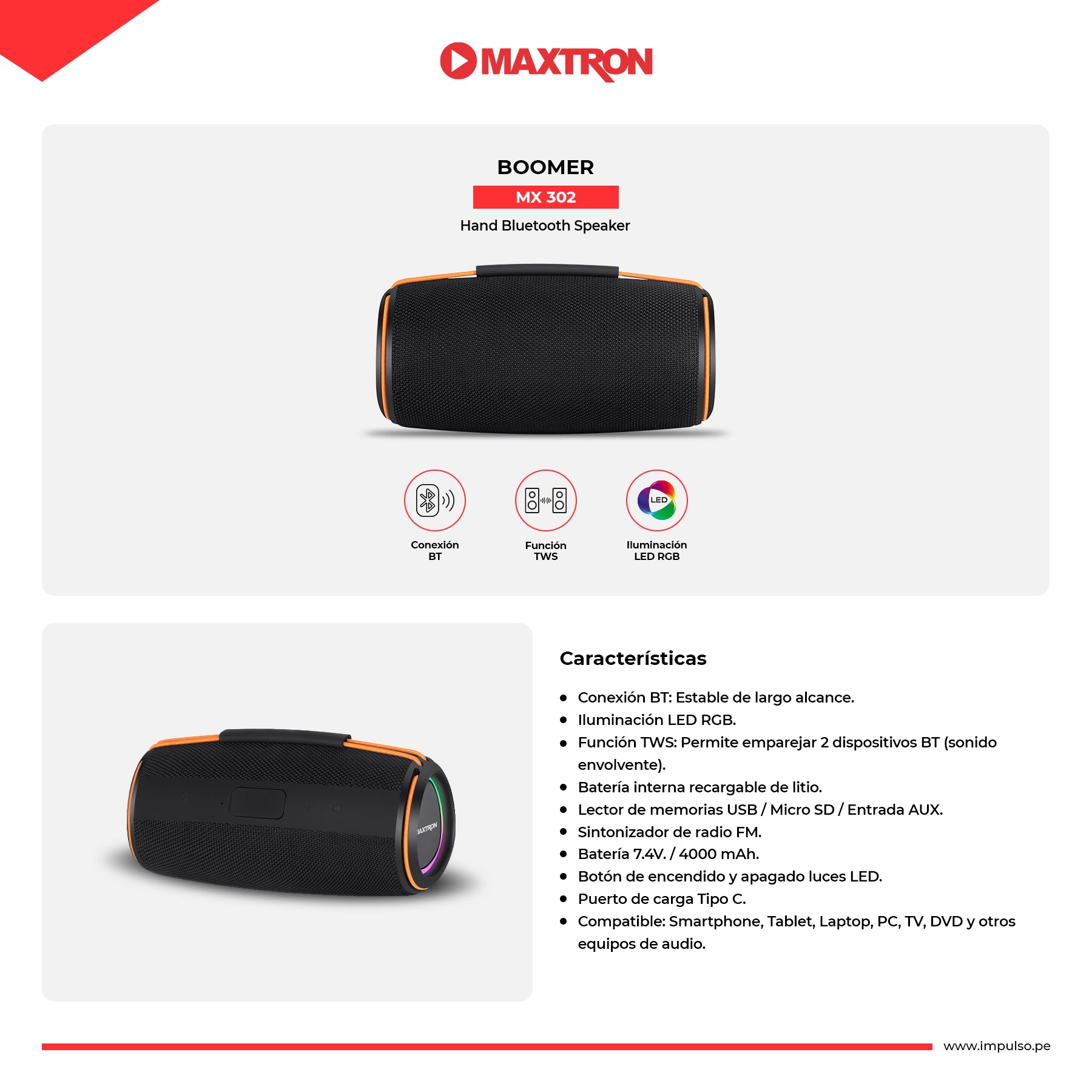 Parlante de Mano Boomer MX302