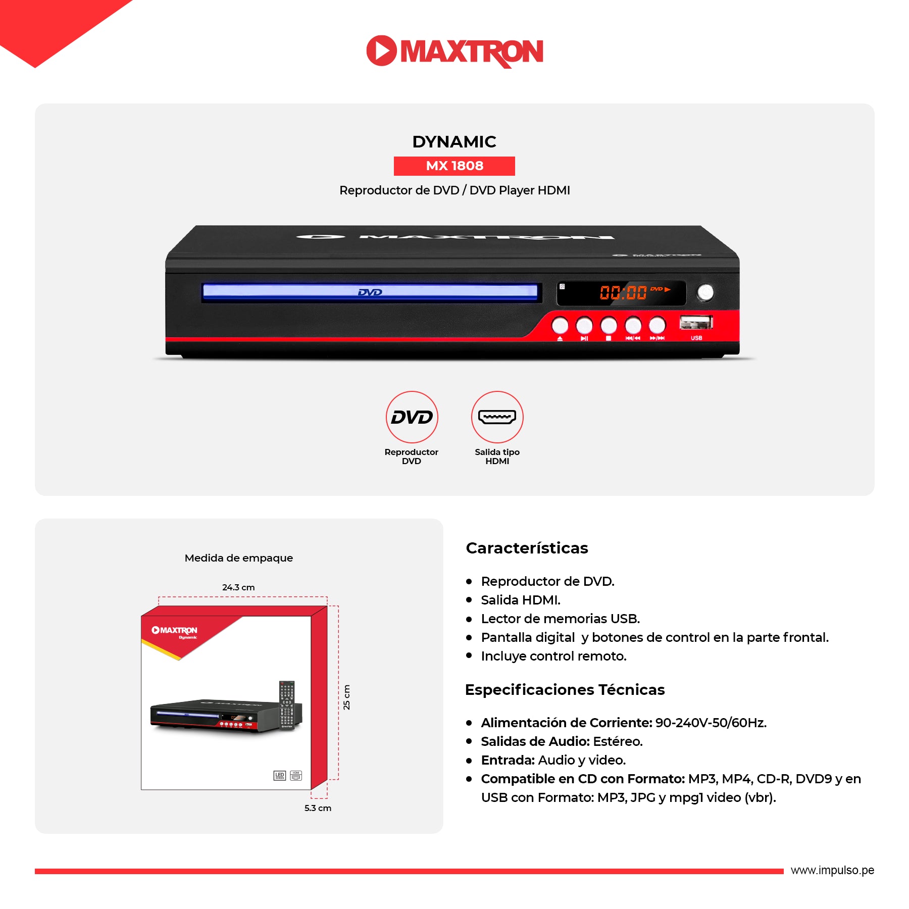 Reproductor DVD HDMI Dynamic MX1808