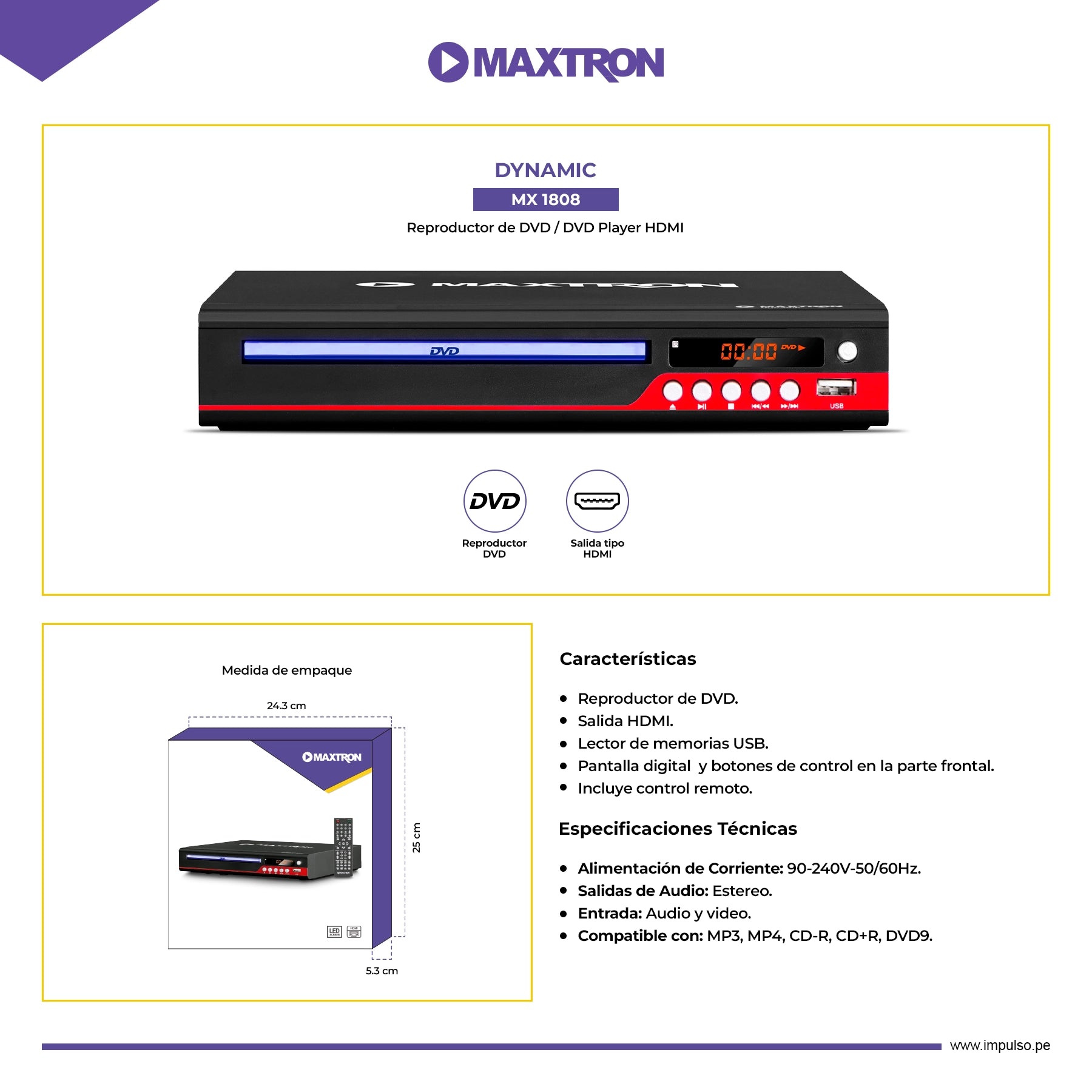 Reproductor DVD HDMI Dynamic MX1808