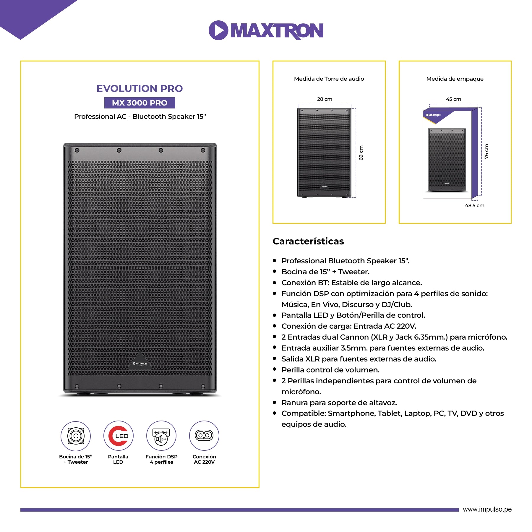 Parlante Semi-Profesional 15" Evolution Pro Max MX3000PRO