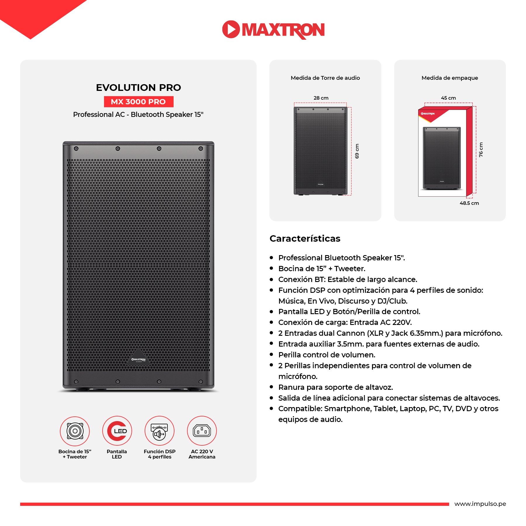 Parlante Semi-Profesional 15" Evolution Pro Max MX3000PRO