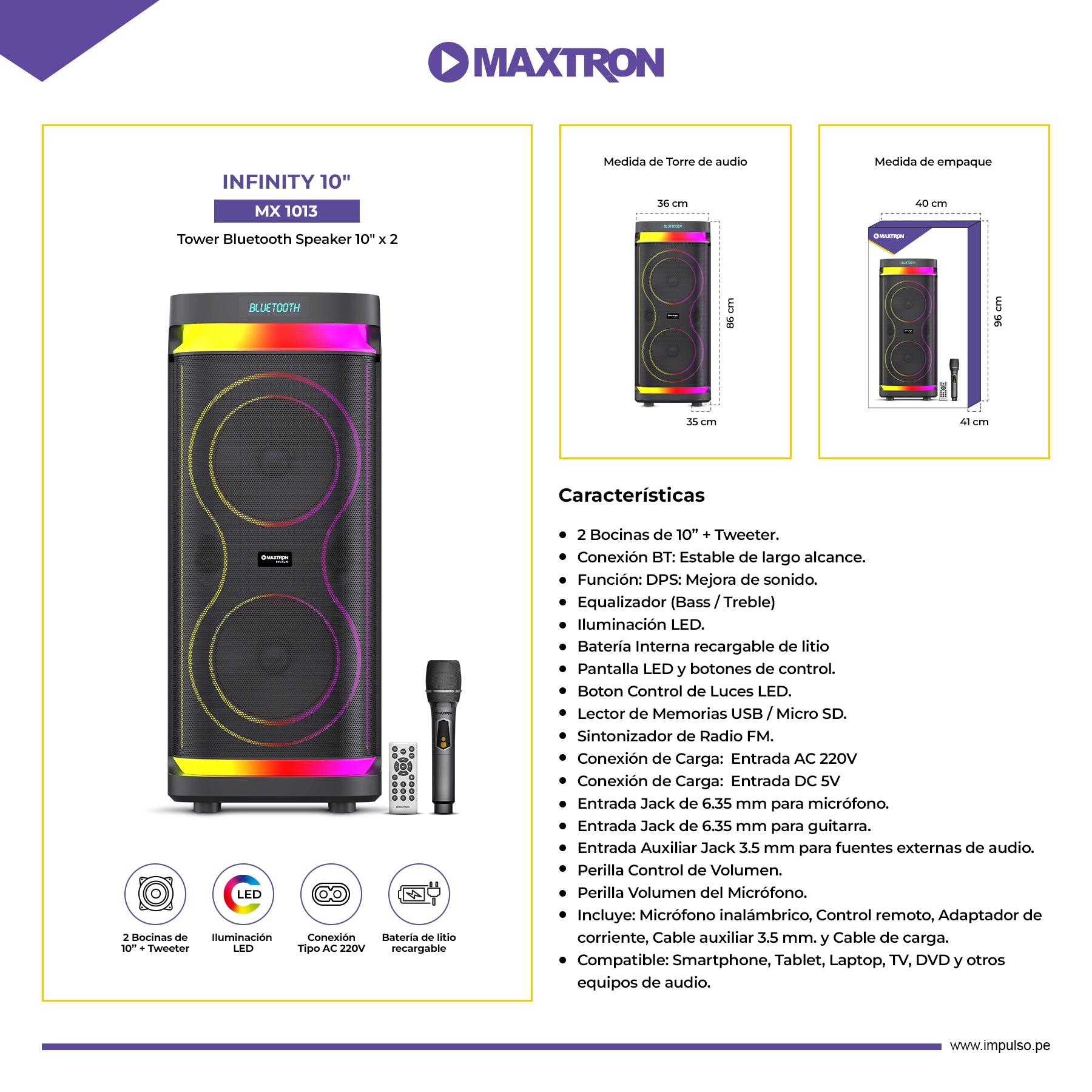 Torre de Sonido 10"x2 Infinity 10" MX 1013