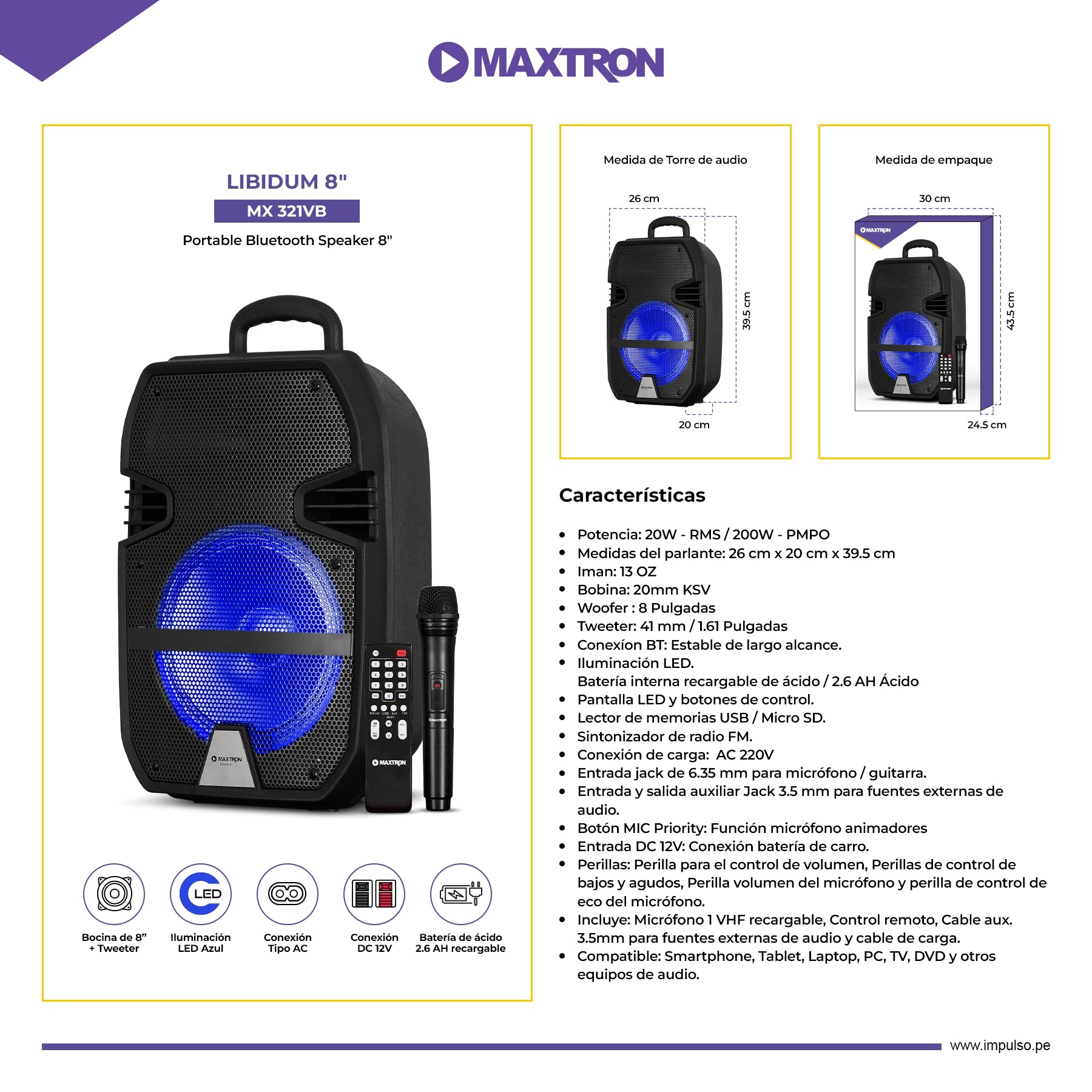 Parlante Portátil RGB Libidum 8" MX321VB