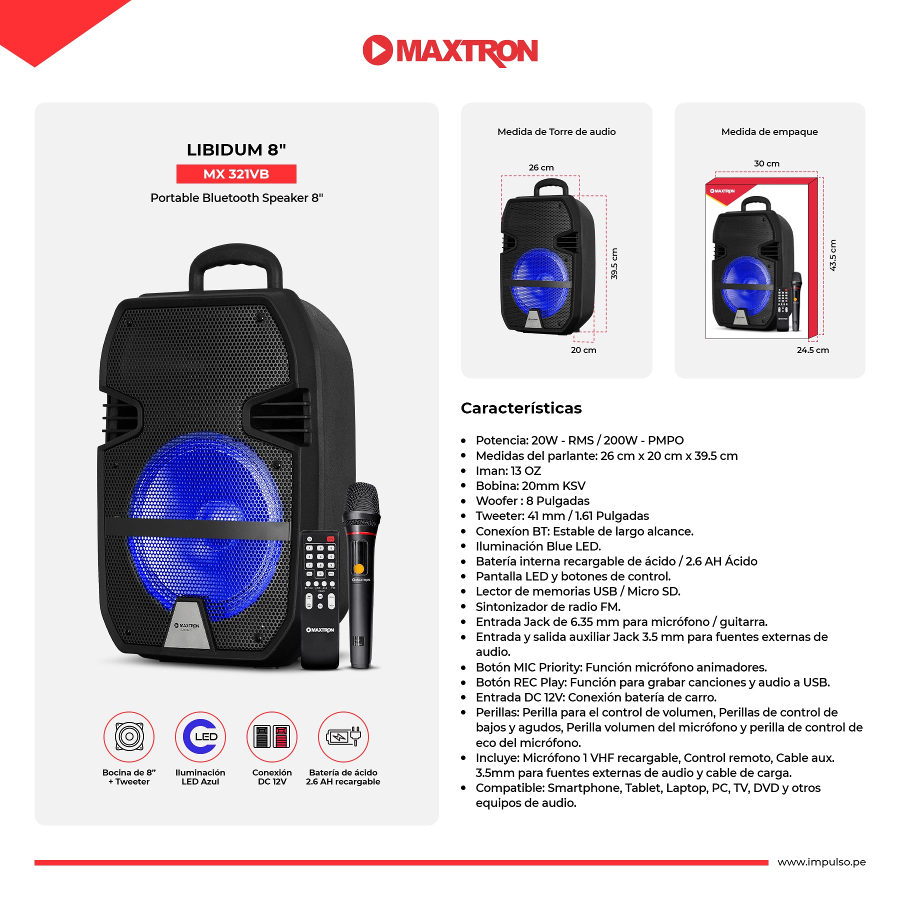 Parlante Portátil RGB Libidum 8" MX321VB