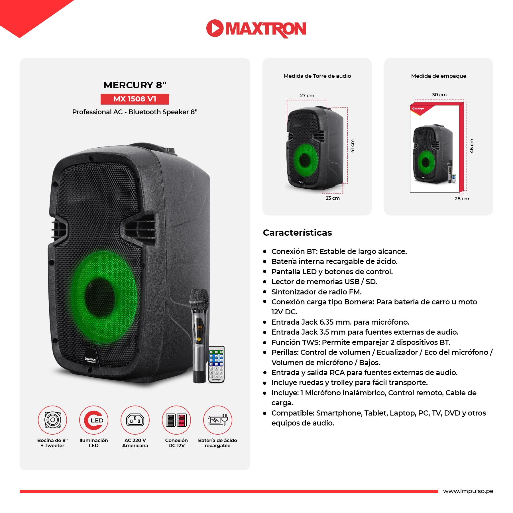 Parlante Semi-Profesional Mercury 8" MX 1508 V1