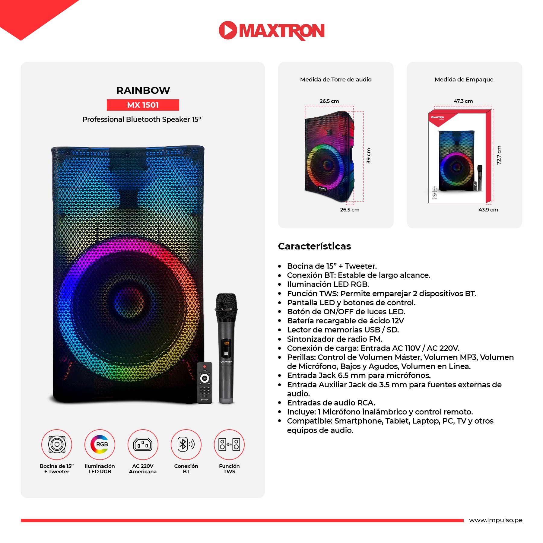 Parlante Semi-Profesional 15" Rainbow MX 1501