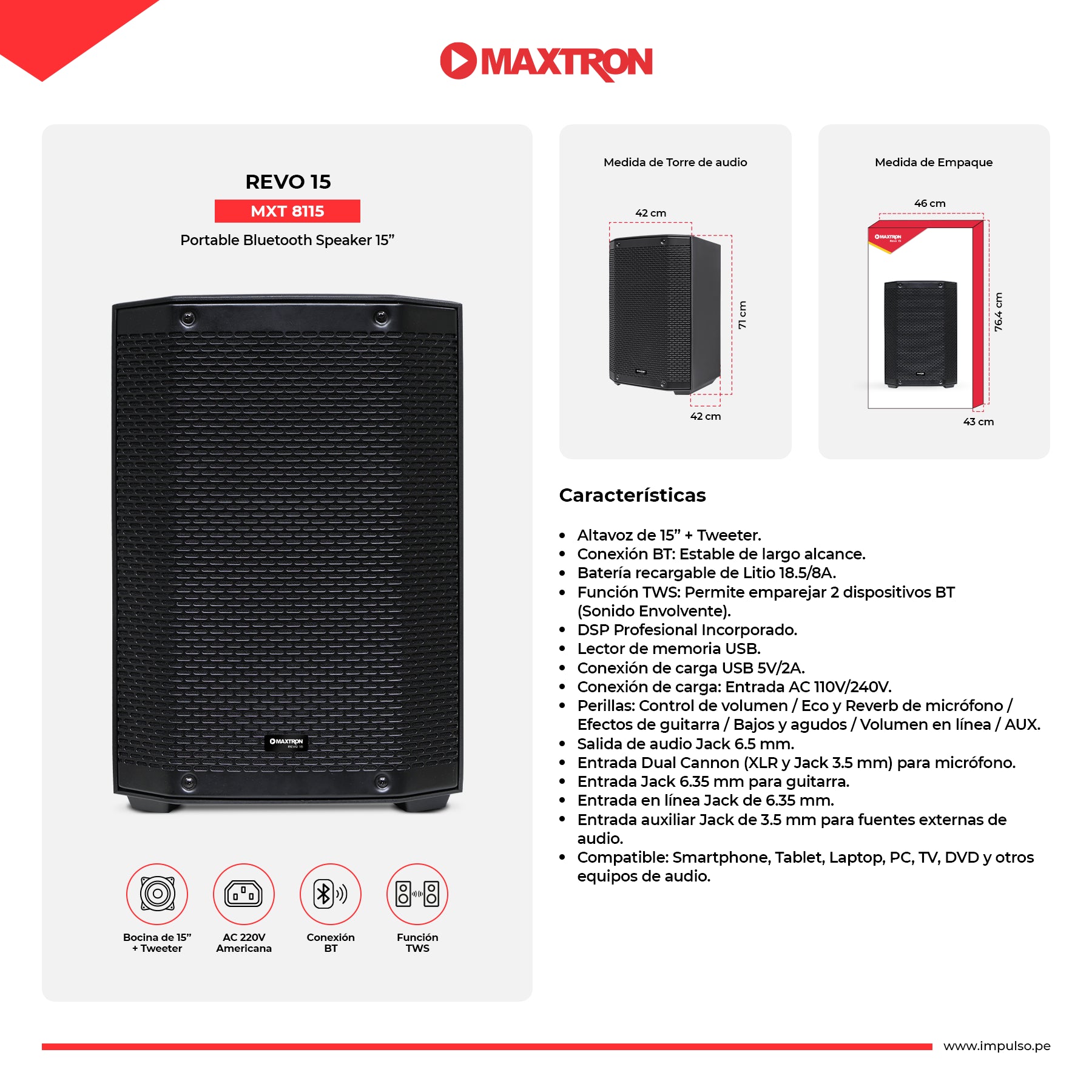 Parlante Portátil Recargable Revo 15 - MXT 8115
