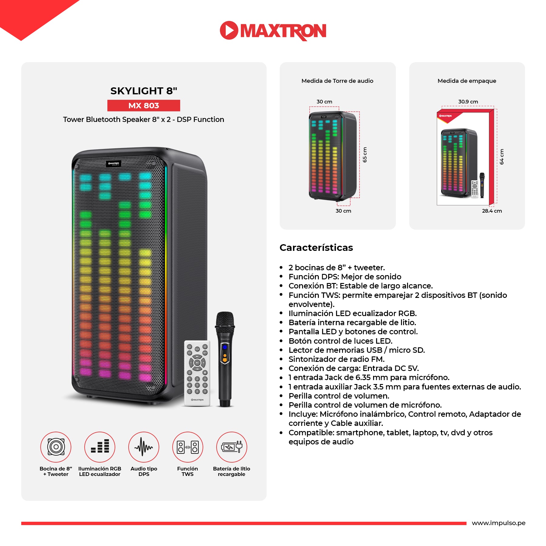 Torre de Sonido 8"x 2 Skylight 8" MX 803