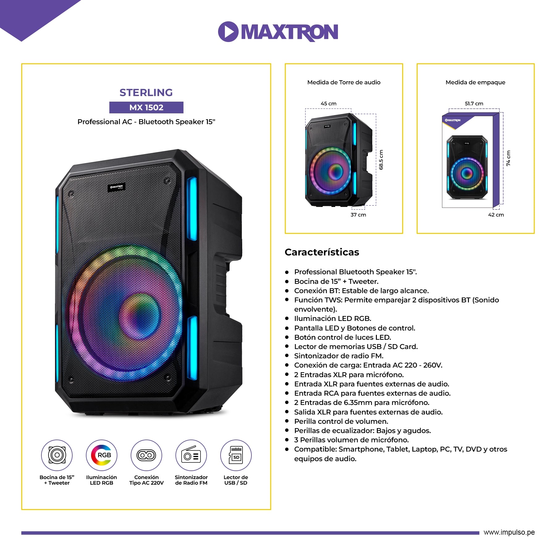 Parlante Semi-Profesional 15" Sterling MX1502