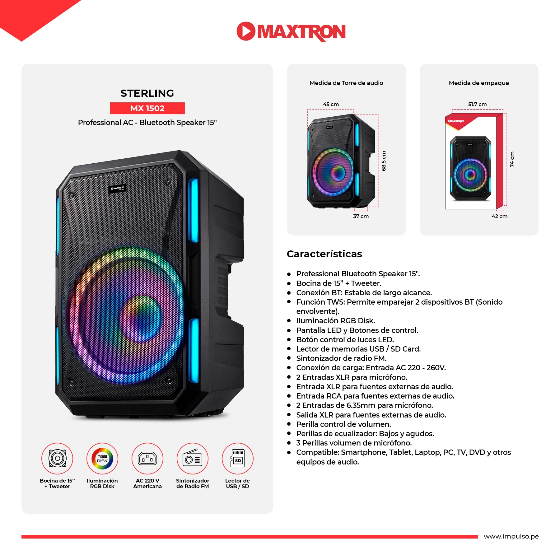 Parlante Semi-Profesional 15" Sterling MX1502