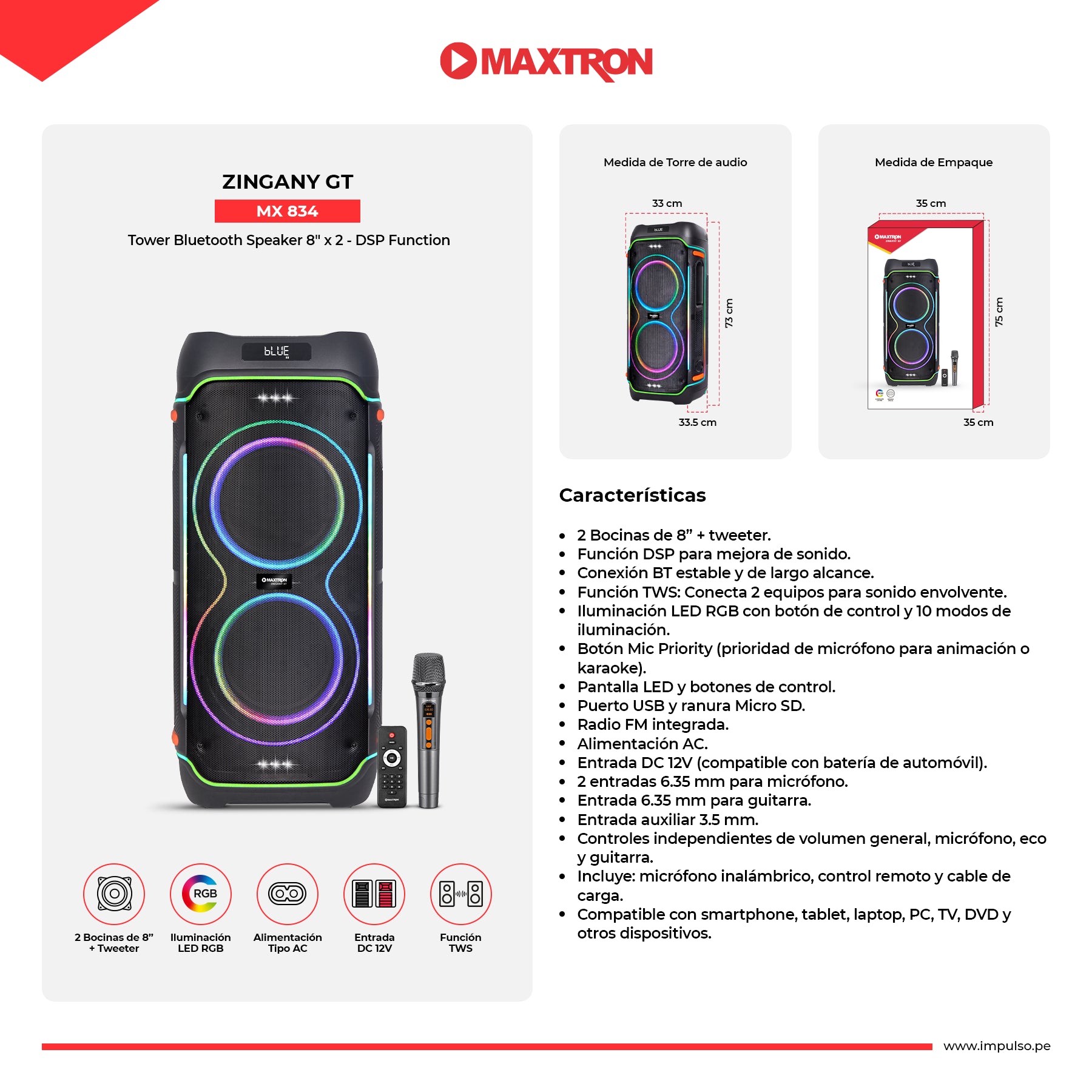 Torre de Sonido 8"x 2 Zingany GT 8" MX834